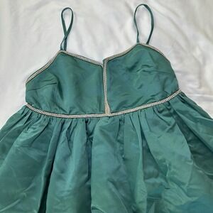 NWT Band Of Stars Fit & Flare Satin Mini Dress Emerald Green Empire Waist Size 8